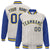 Custom Cream Royal-Blue Pinstripe Gold Royal-Blue Bomber Full-Snap Varsity Letterman Jacket