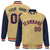 Custom Old Gold Navy Pinstripe Red-Navy Bomber Full-Snap Varsity Letterman Jacket