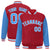 Custom Red Powder-Blue Pinstripe White Powder-Blue Bomber Full-Snap Varsity Letterman Jacket