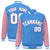 Custom Light Blue Light-Pink Pinstripe White Light-Pink Bomber Full-Snap Varsity Letterman Jacket