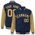 Custom Navy Old-Gold Pinstripe Old-Gold Bomber Full-Snap Varsity Letterman Jacket