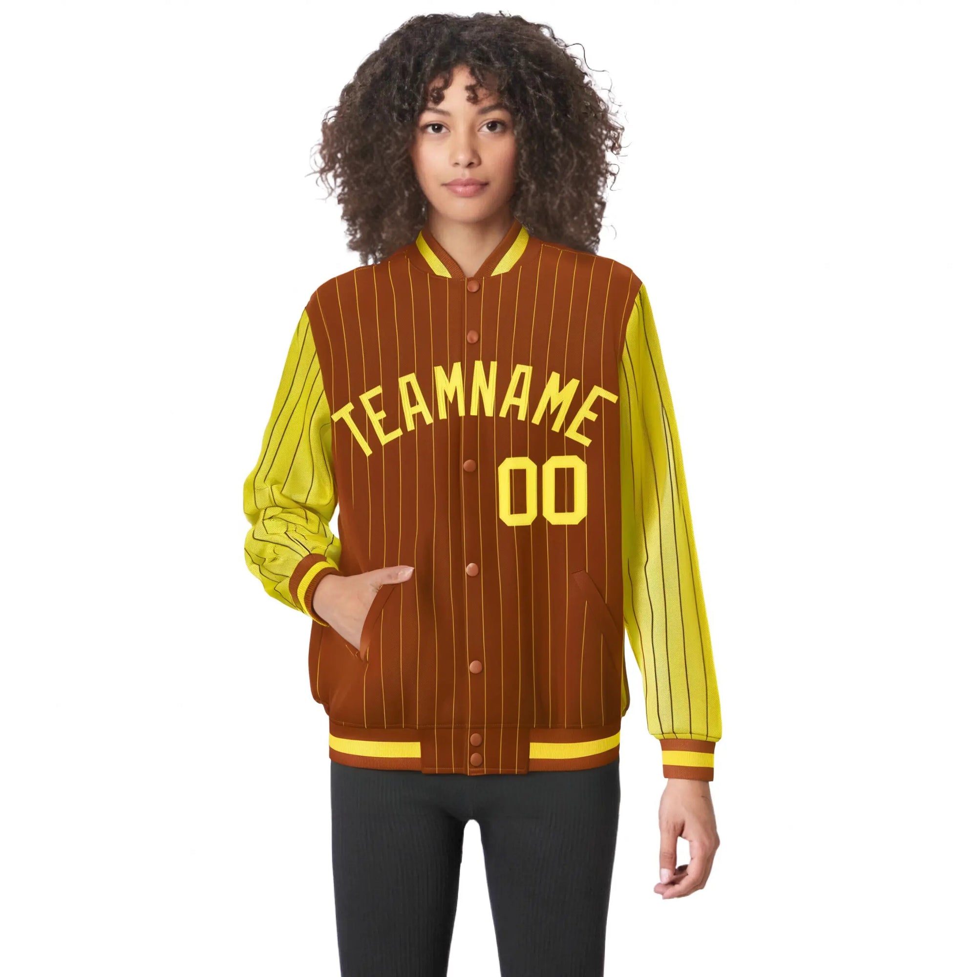 Custom Munsell Gold Pinstripe Gold Bomber Full-Snap Varsity Letterman Jacket