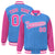 Custom Powder Blue Pink Pinstripe White-Pink Bomber Full-Snap Varsity Letterman Jacket