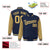 Custom Navy Old-Gold Pinstripe Old-Gold Bomber Full-Snap Varsity Letterman Jacket