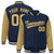 Custom Navy Old-Gold Pinstripe Old-Gold Bomber Full-Snap Varsity Letterman Jacket