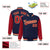 Custom Navy Red Pinstripe Old-Gold Red Bomber Full-Snap Varsity Letterman Jacket