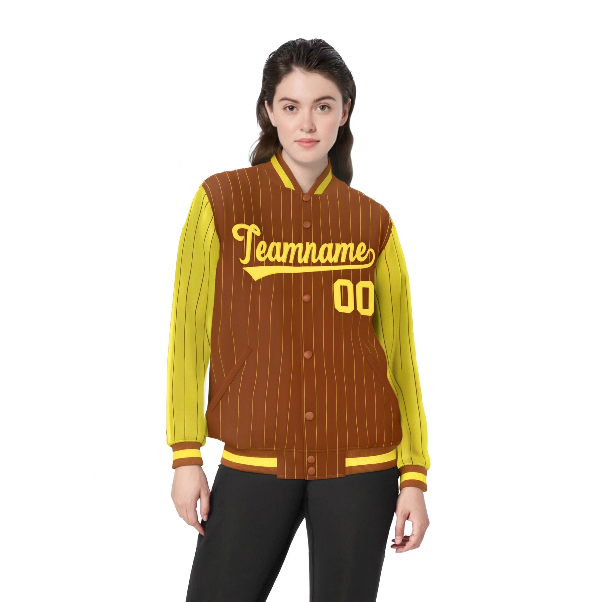 Custom Munsell Gold Pinstripe Gold Bomber Full-Snap Varsity Letterman Jacket