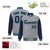 Custom Gray Navy Pinstripe Aqua-Navy Bomber Full-Snap Varsity Letterman Jacket