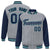 Custom Gray Navy Pinstripe Aqua-Navy Bomber Full-Snap Varsity Letterman Jacket