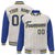 Custom Cream Royal-Blue Pinstripe Gold Royal-Blue Bomber Full-Snap Varsity Letterman Jacket