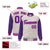 Custom Cream Purple Pinstripe Purple-Pink Bomber Full-Snap Varsity Letterman Jacket