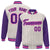 Custom Cream Purple Pinstripe Purple-Pink Bomber Full-Snap Varsity Letterman Jacket