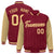 Custom Crimson Old-Gold Pinstripe Old-Gold Bomber Full-Snap Varsity Letterman Jacket