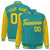 Custom Aqua Gold Pinstripe Gold Bomber Full-Snap Varsity Letterman Jacket