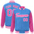 Custom Powder Blue Pink Pinstripe White-Pink Bomber Full-Snap Varsity Letterman Jacket