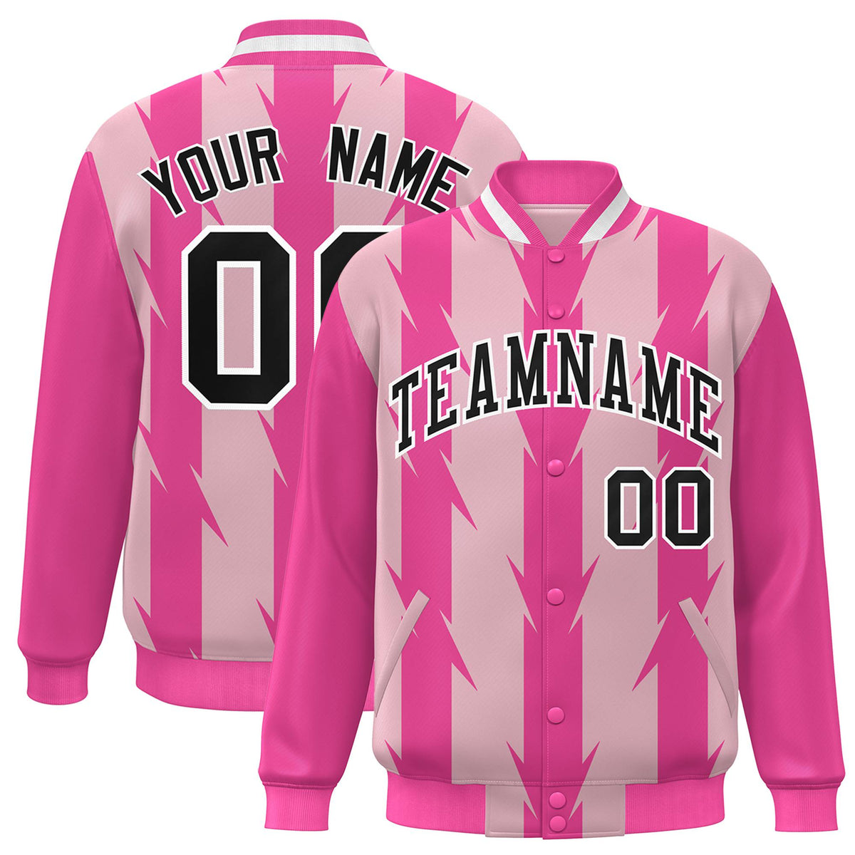 Custom Pink Light Pink Black-White Blade Graffiti Pattern Varsity Full-Snap Jacket