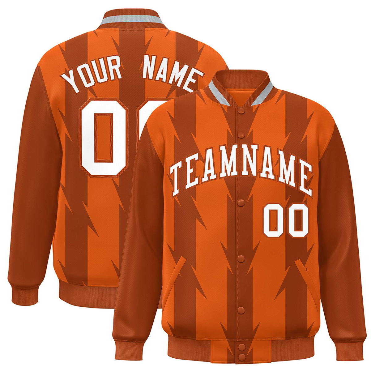 Custom Orange Munsell-White Blade Graffiti Pattern Varsity Full-Snap Jacket