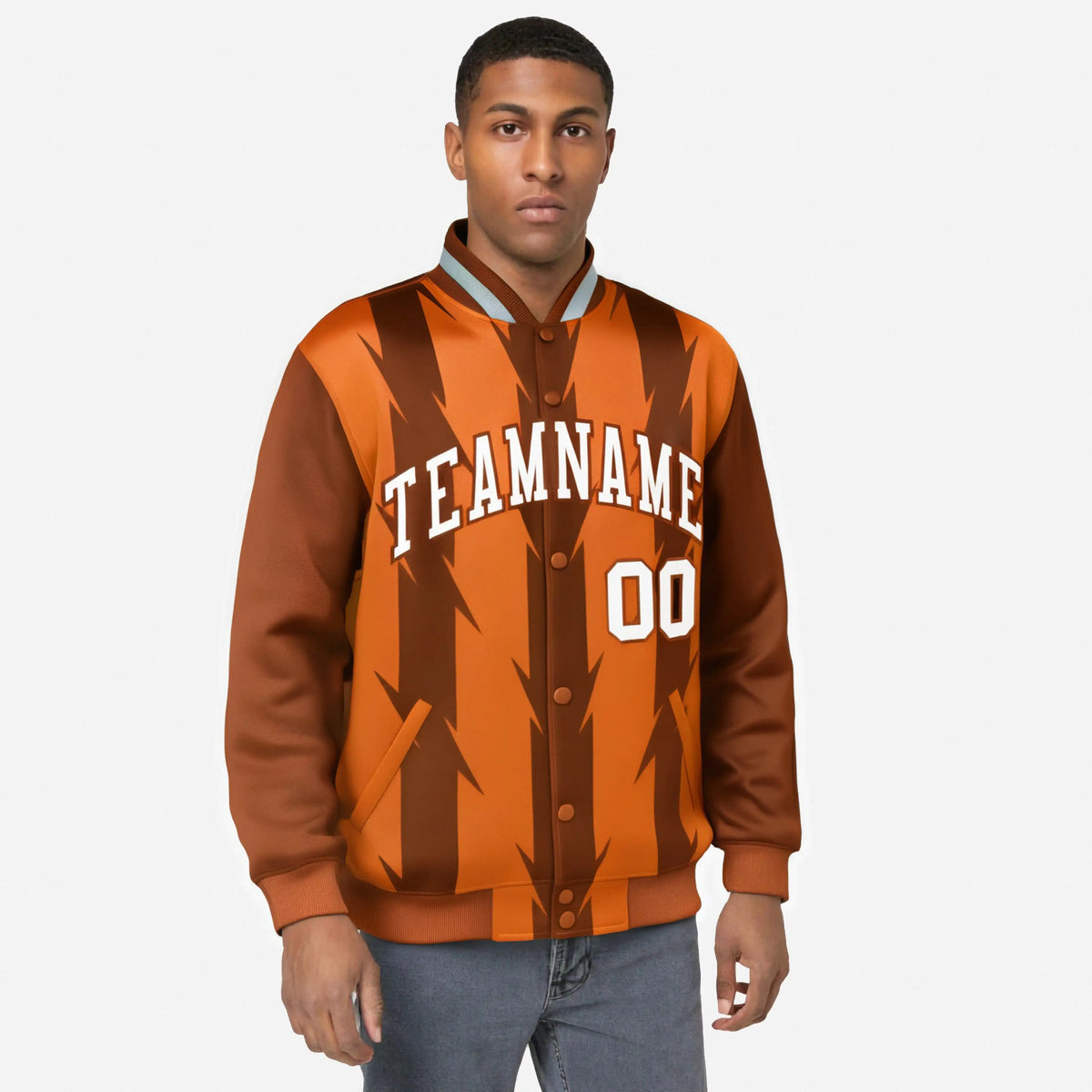 Custom Orange Munsell-White Blade Graffiti Pattern Varsity Full-Snap Jacket