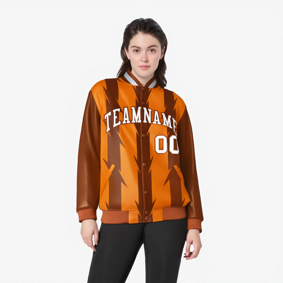 Custom Orange Munsell-White Blade Graffiti Pattern Varsity Full-Snap Jacket