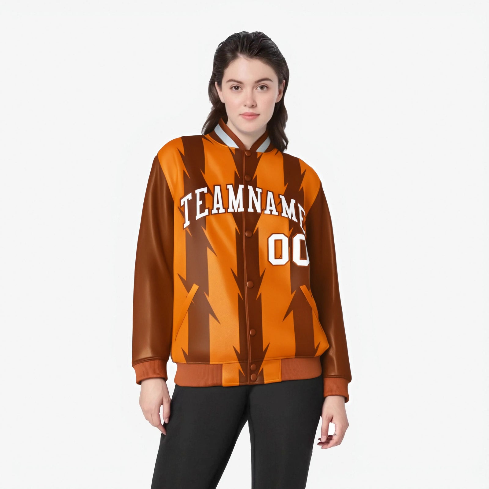 Custom Orange Munsell-White Blade Graffiti Pattern Varsity Full-Snap Jacket