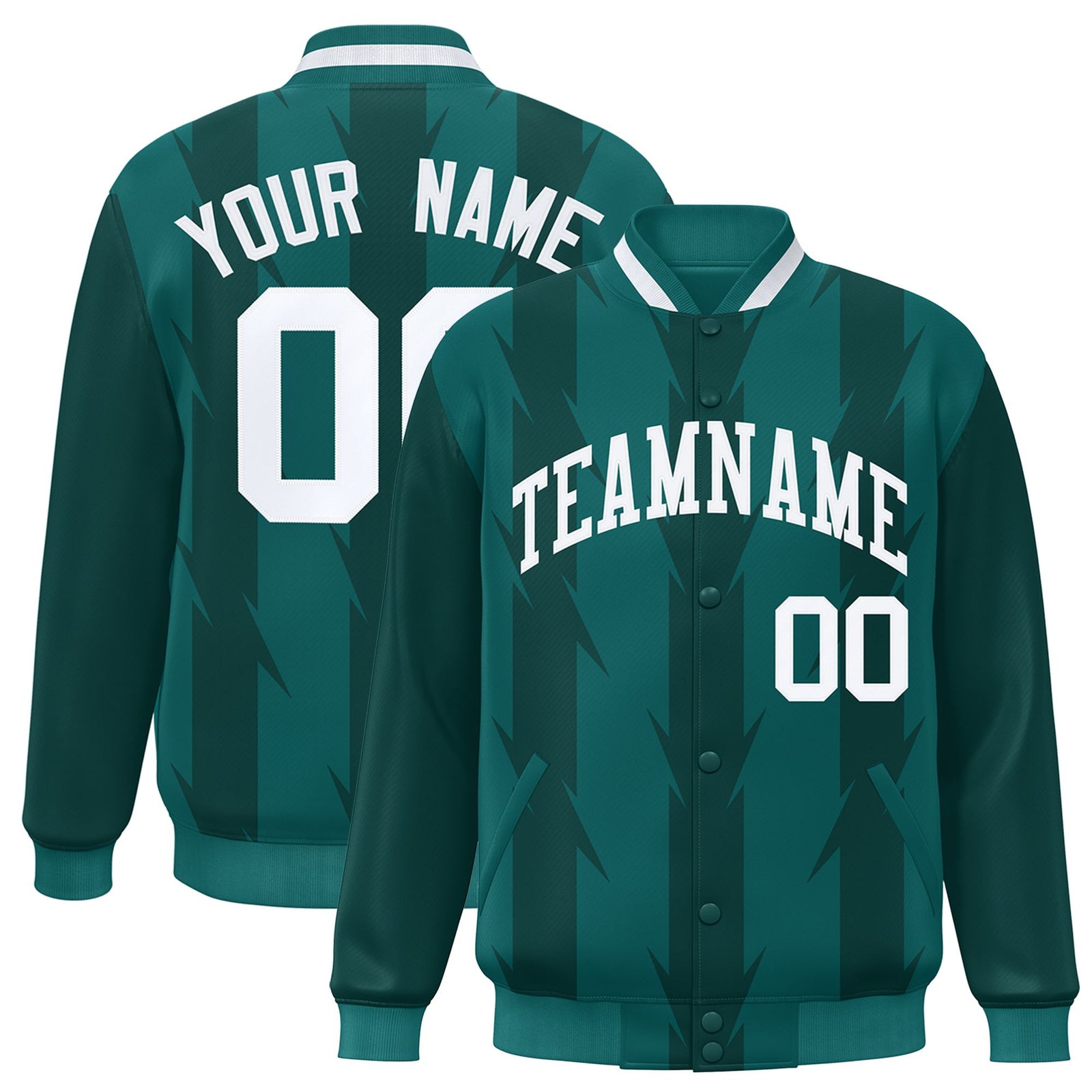 Custom Green Aqua-White Blade Graffiti Pattern Varsity Full-Snap Jacket