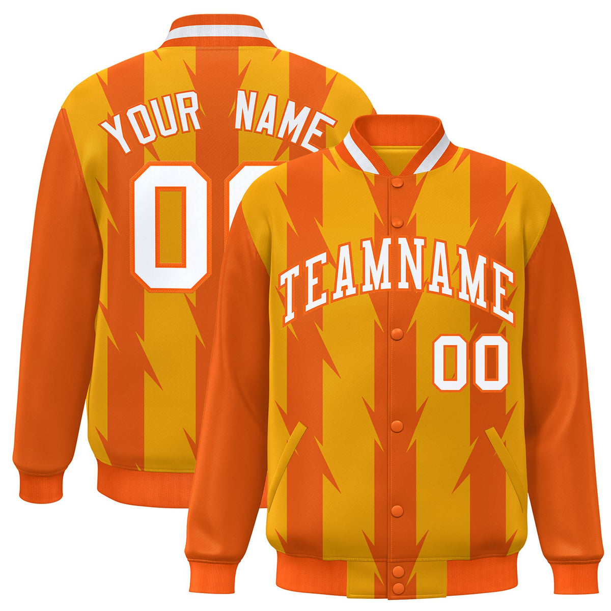 Custom Yellow Orange-White Blade Graffiti Pattern Varsity Full-Snap Jacket