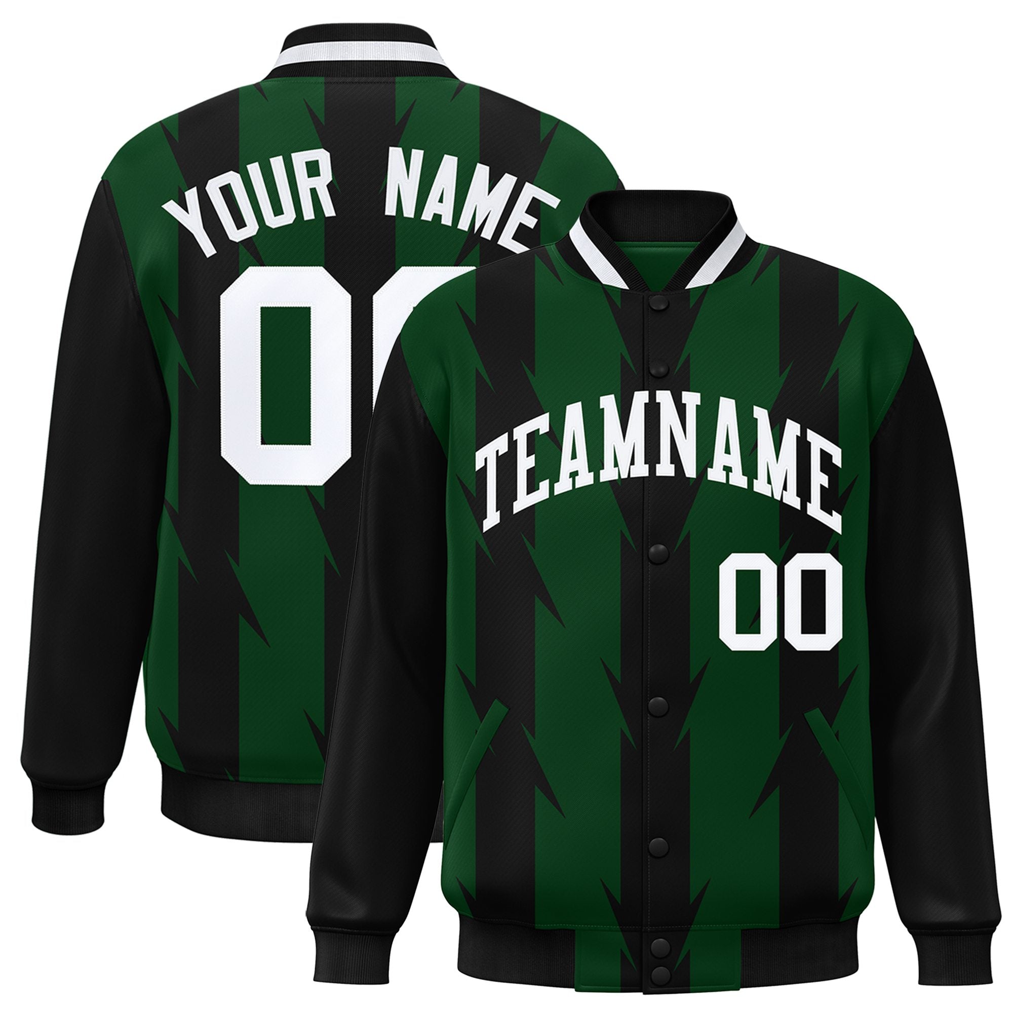 Custom Green Black-White Blade Graffiti Pattern Varsity Full-Snap Jacket