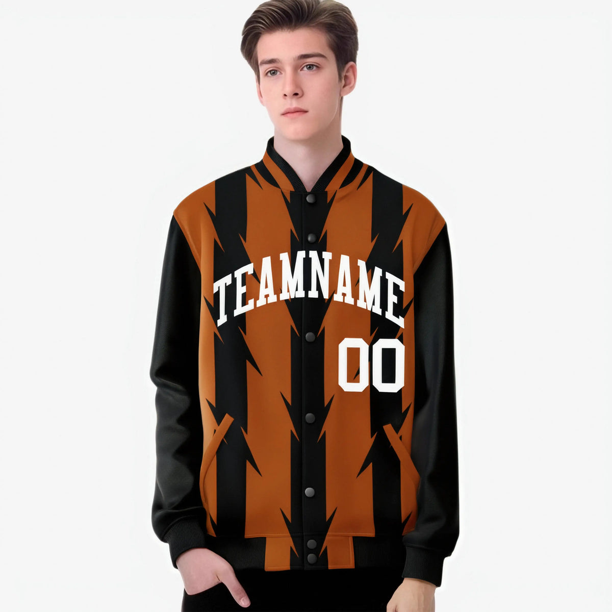 Custom Munsell Black-White Blade Graffiti Pattern Varsity Full-Snap Jacket