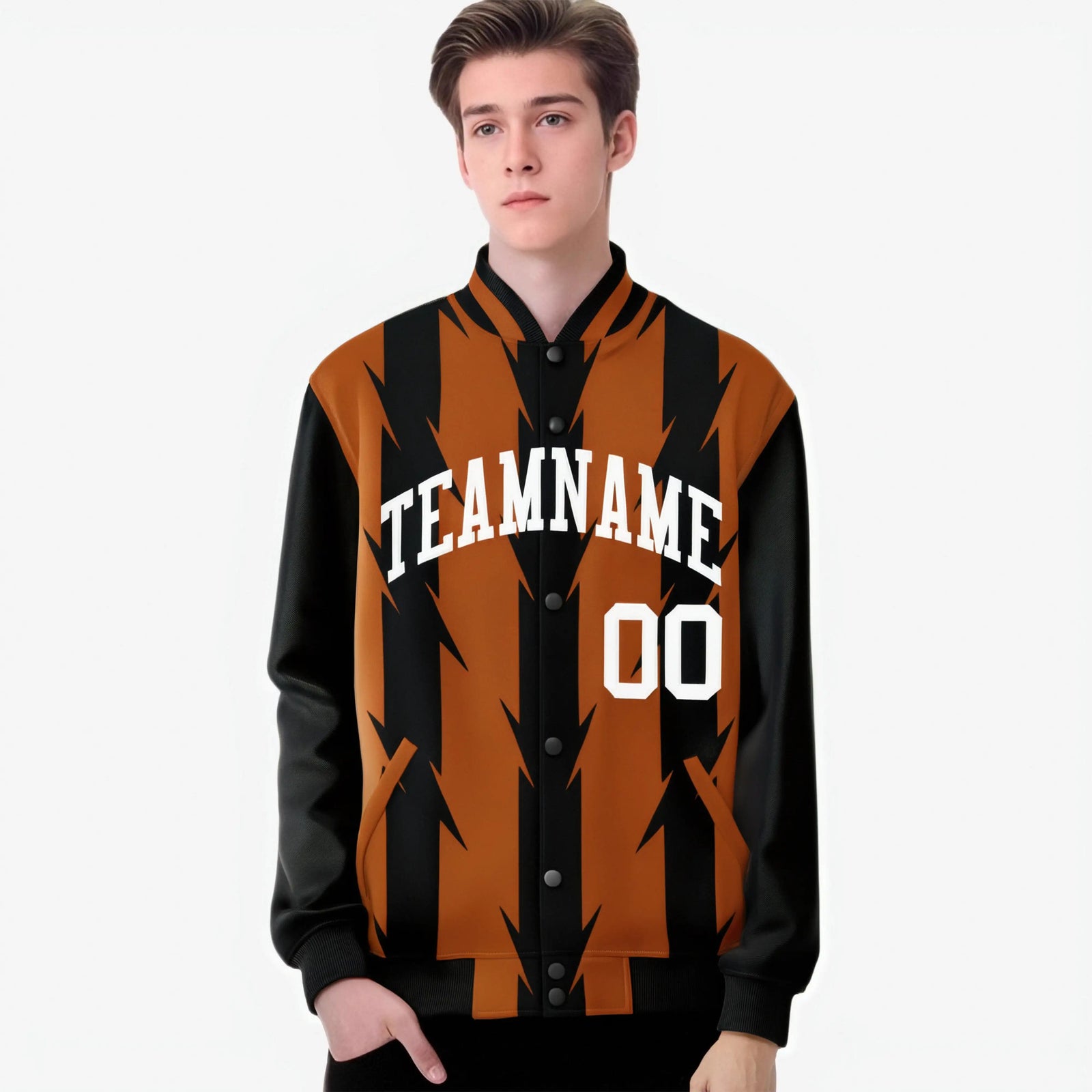 Custom Munsell Black-White Blade Graffiti Pattern Varsity Full-Snap Jacket