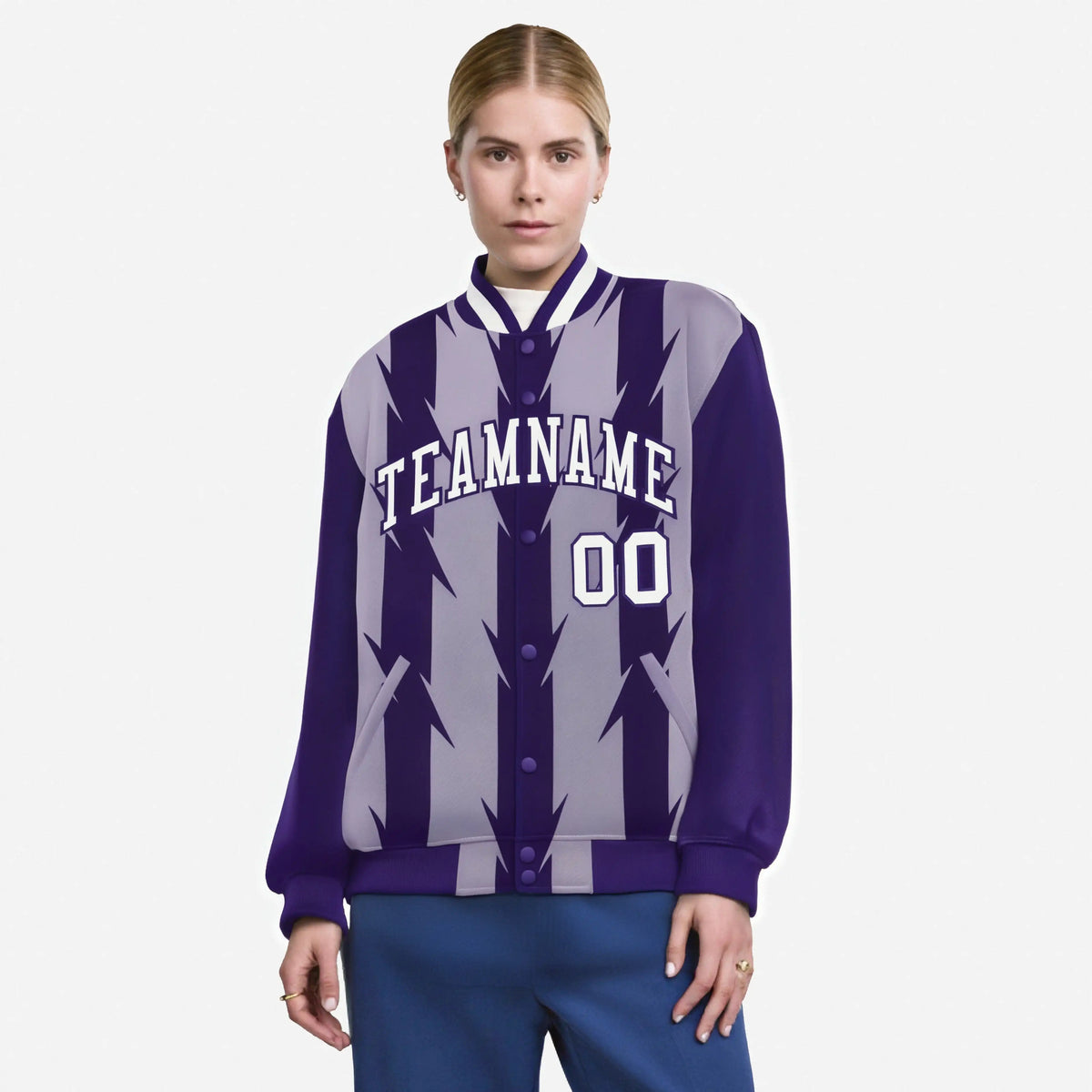 Custom Light Purple Purple-White Blade Graffiti Pattern Varsity Full-Snap Jacket