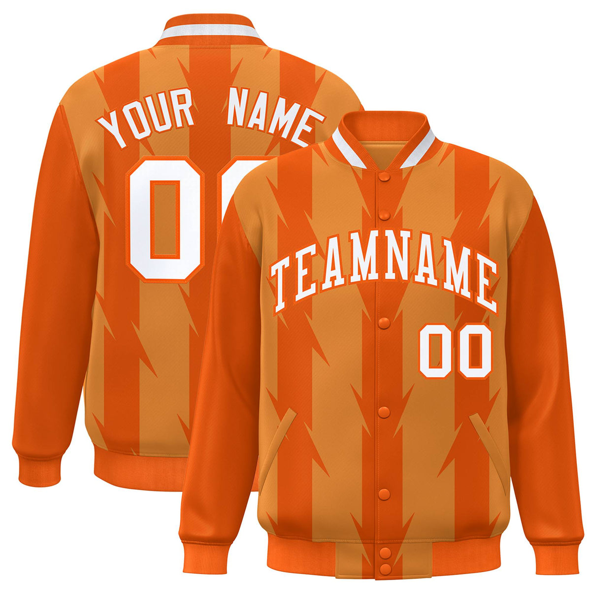 Custom Orange Munsell-White Blade Graffiti Pattern Varsity Full-Snap Jacket