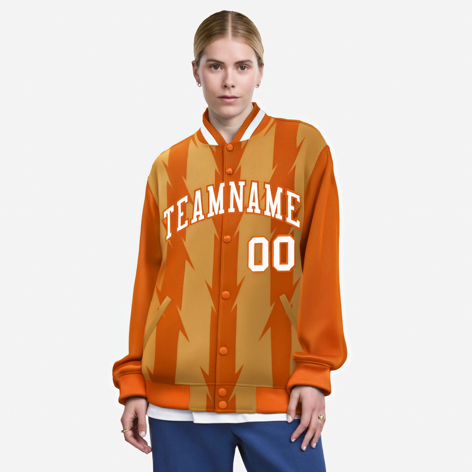 Custom Orange Munsell-White Blade Graffiti Pattern Varsity Full-Snap Jacket