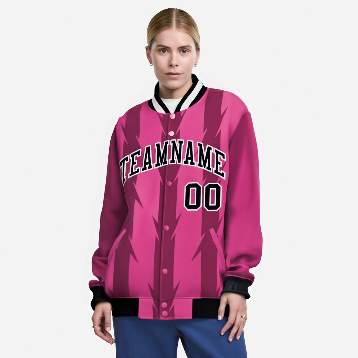 Custom Pink Light Red-White Blade Graffiti Pattern Varsity Full-Snap Jacket