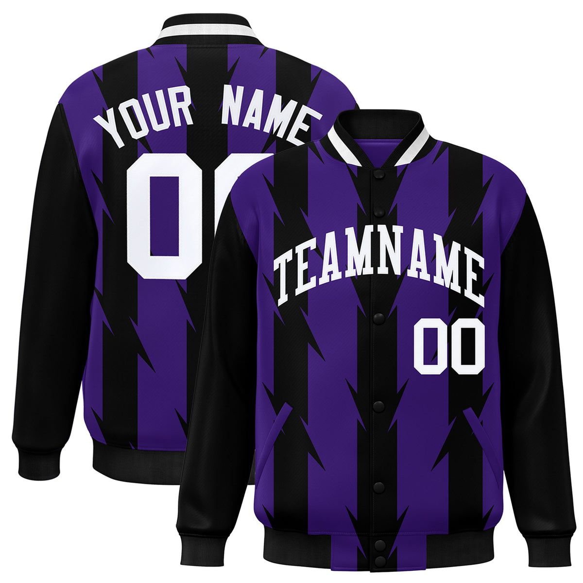 Custom Purple Black-White Blade Graffiti Pattern Varsity Full-Snap Jacket