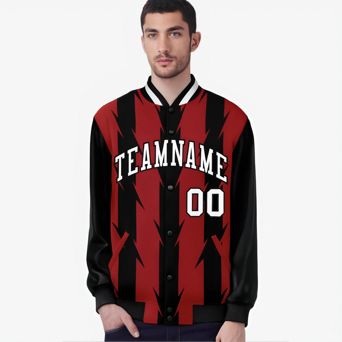 Custom Red Black-White Blade Graffiti Pattern Varsity Full-Snap Jacket