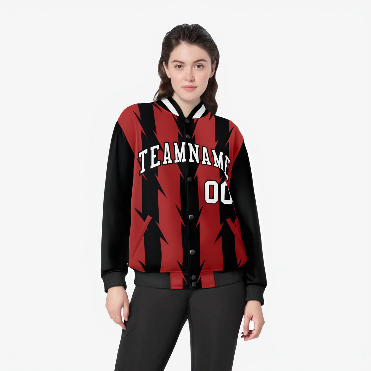 Custom Red Black-White Blade Graffiti Pattern Varsity Full-Snap Jacket