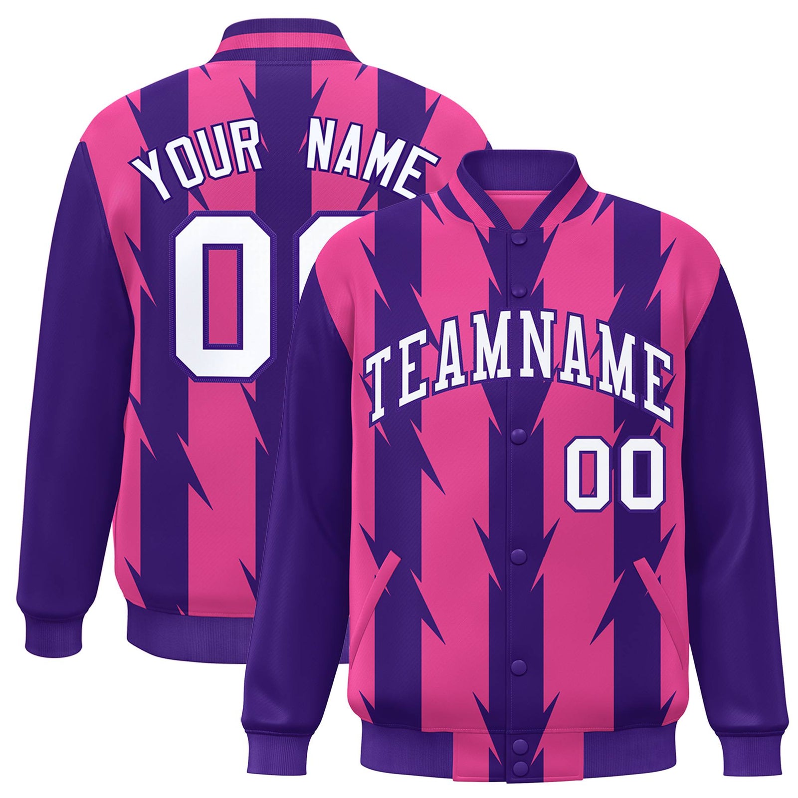 Custom Pink Purple-White Blade Graffiti Pattern Varsity Full-Snap Jacket