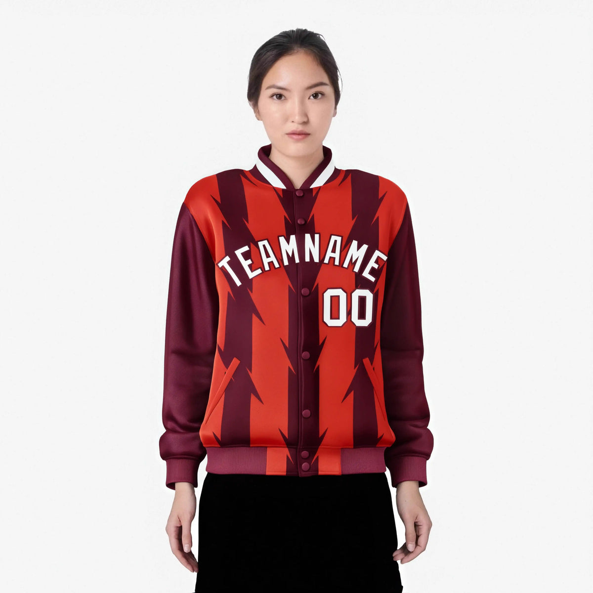 Custom Red Crimson-White Blade Graffiti Pattern Varsity Full-Snap Jacket