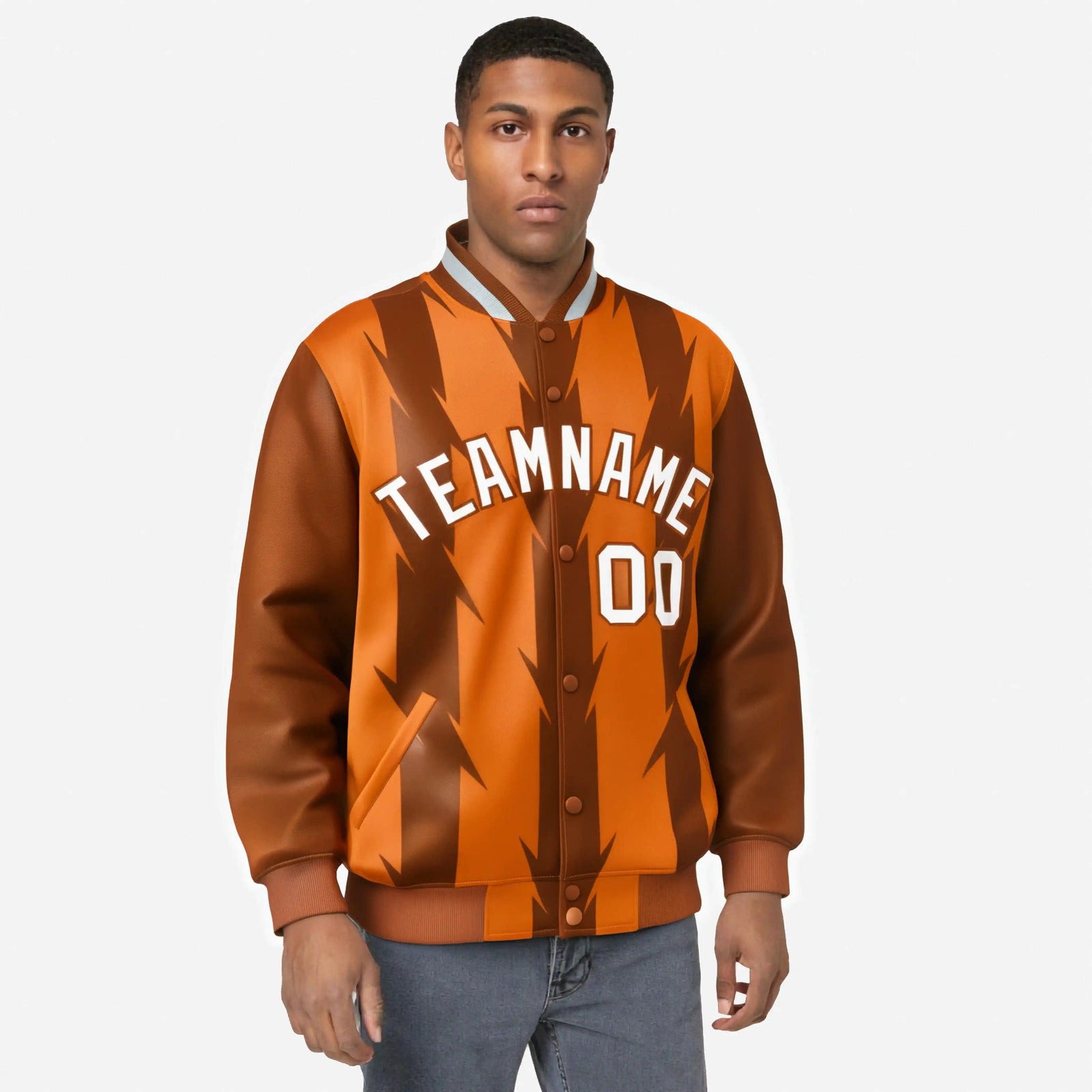 Custom Orange Munsell-White Blade Graffiti Pattern Varsity Full-Snap Jacket