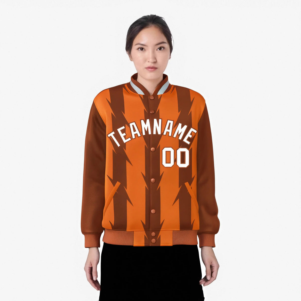 Custom Orange Munsell-White Blade Graffiti Pattern Varsity Full-Snap Jacket