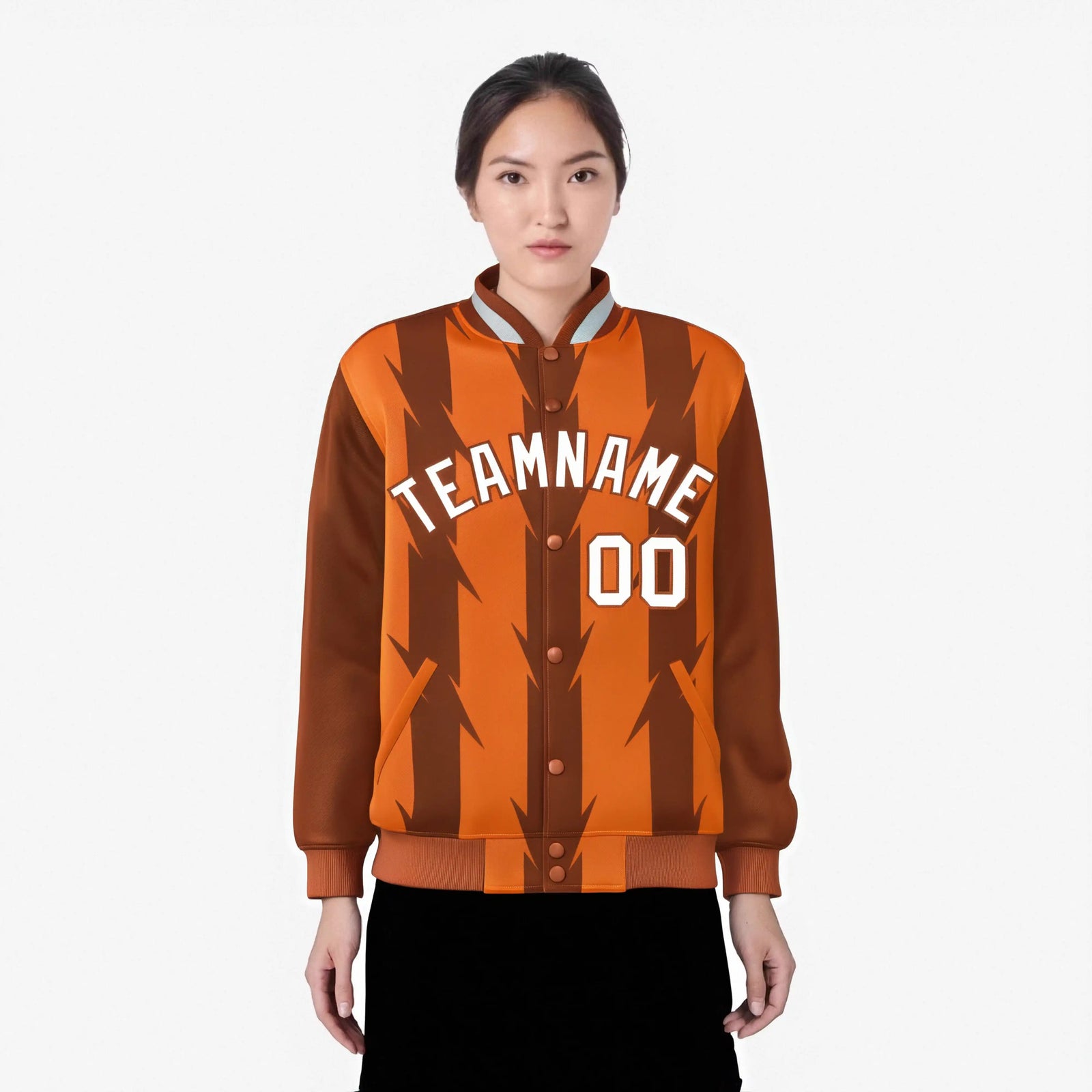 Custom Orange Munsell-White Blade Graffiti Pattern Varsity Full-Snap Jacket