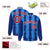 Custom Royal Blue Powder-Blue Red-White Blade Graffiti Pattern Varsity Full-Snap Jacket