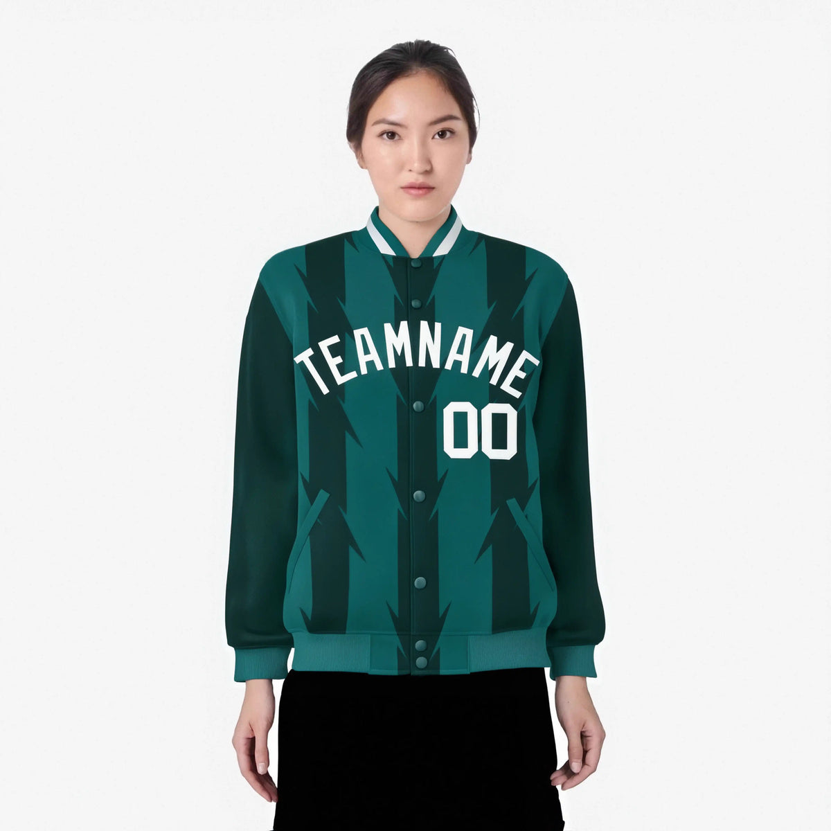 Custom Green Aqua-White Blade Graffiti Pattern Varsity Full-Snap Jacket