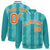 Custom Teal Aqua Orange-White Blade Graffiti Pattern Varsity Full-Snap Jacket