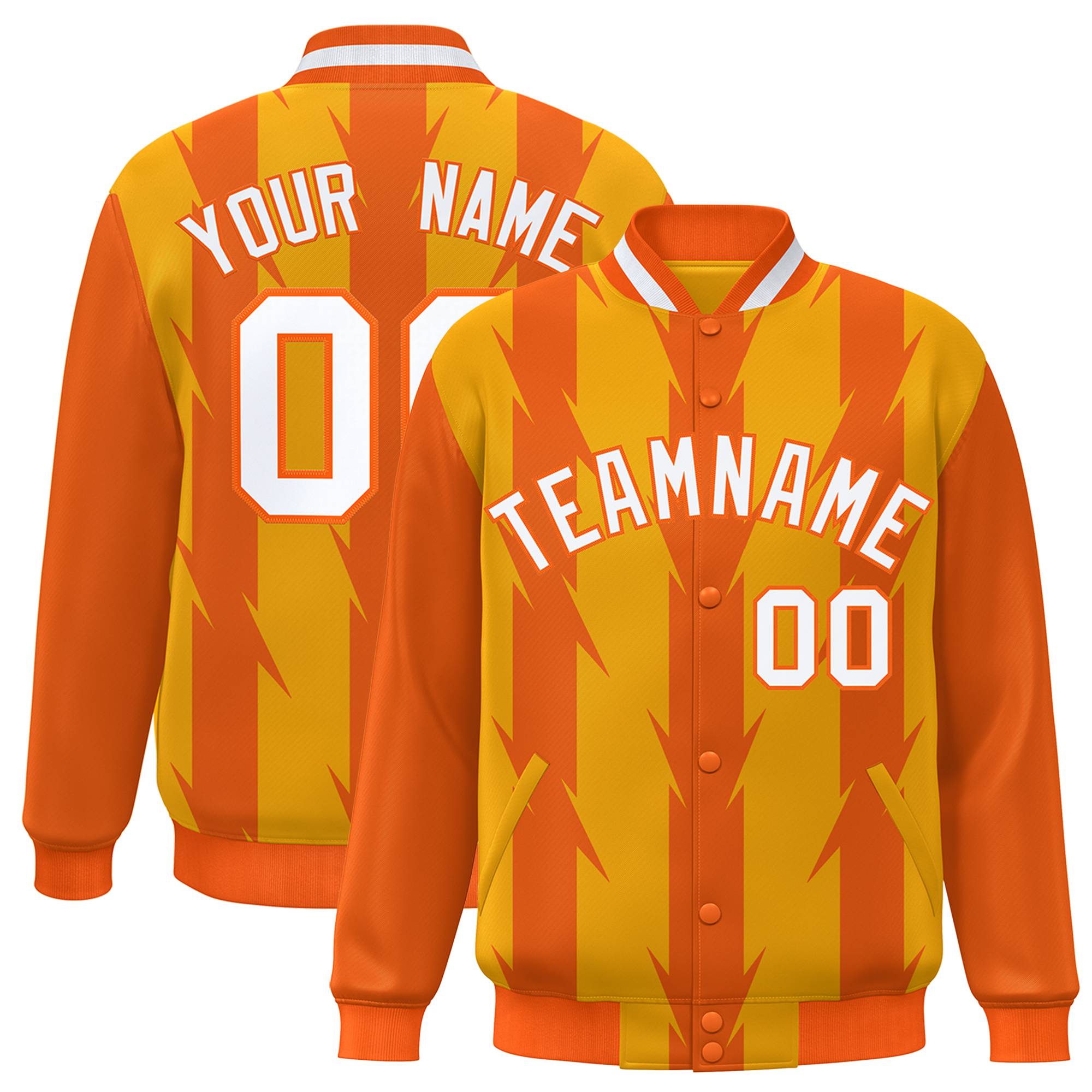 Custom Yellow Orange-White Blade Graffiti Pattern Varsity Full-Snap Jacket