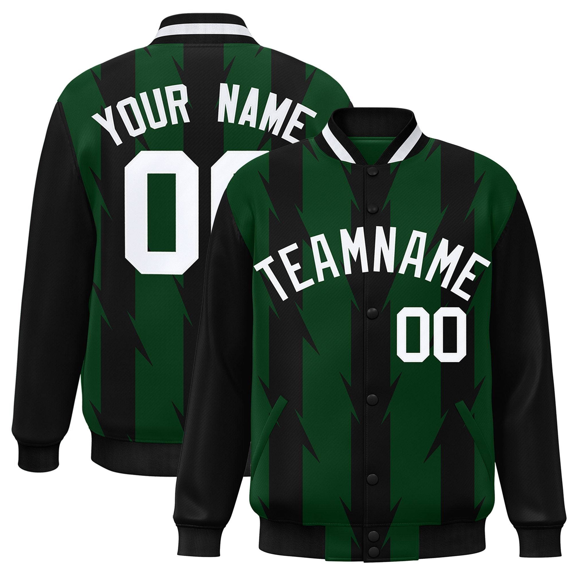 Custom Green Black-White Blade Graffiti Pattern Varsity Full-Snap Jacket