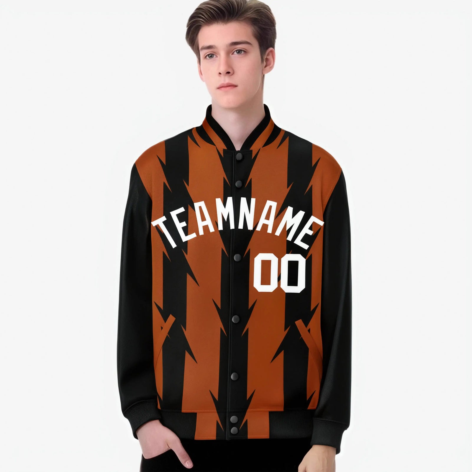 Custom Munsell Black-White Blade Graffiti Pattern Varsity Full-Snap Jacket