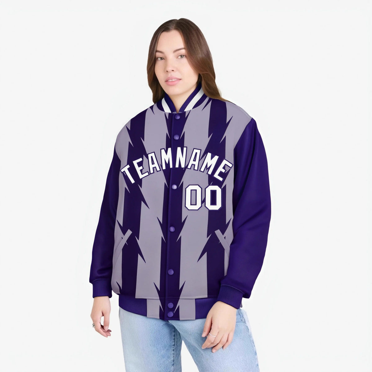 Custom Light Purple Purple-White Blade Graffiti Pattern Varsity Full-Snap Jacket