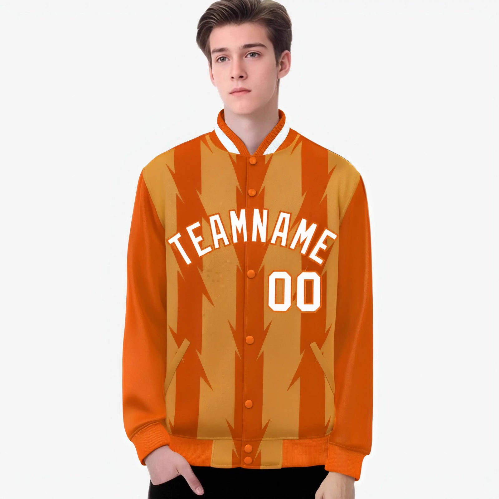 Custom Orange Munsell-White Blade Graffiti Pattern Varsity Full-Snap Jacket