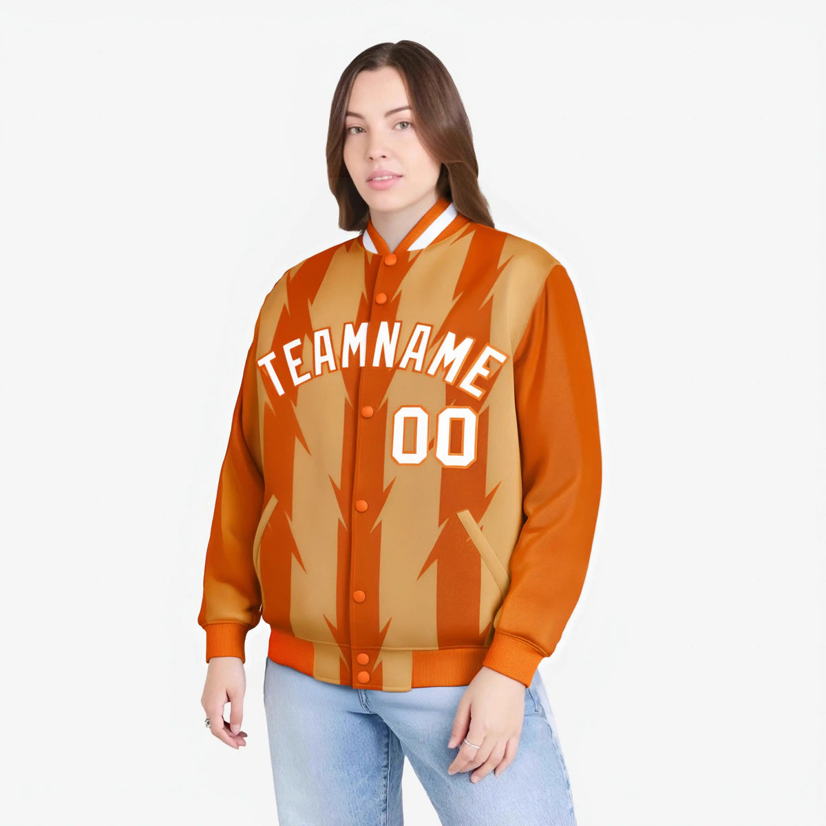 Custom Orange Munsell-White Blade Graffiti Pattern Varsity Full-Snap Jacket